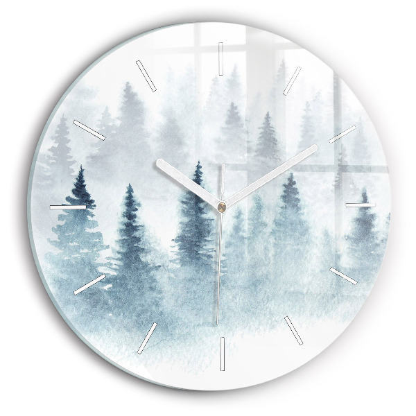Round glass wall clock Winter forest