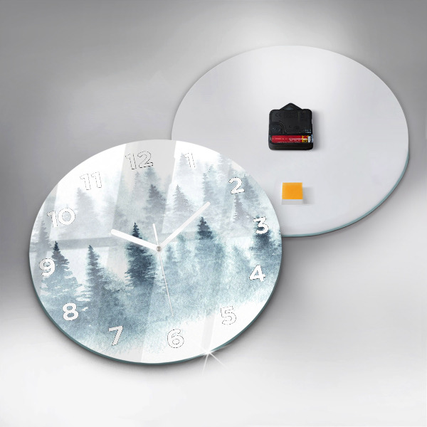 Round glass wall clock Winter forest