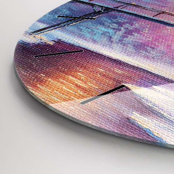 Round glass wall clock Christmas tree and bridge