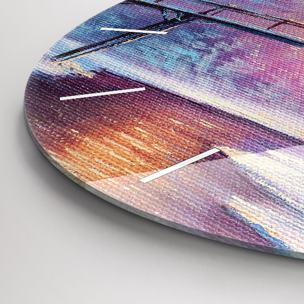 Round glass wall clock Christmas tree and bridge