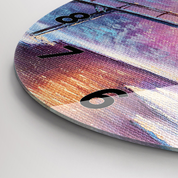 Round glass wall clock Christmas tree and bridge