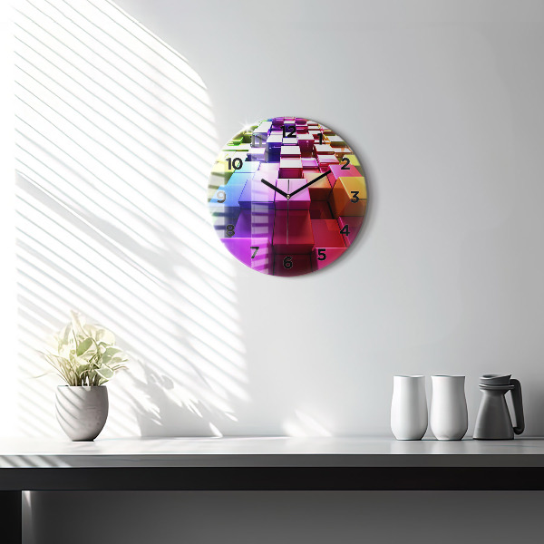 Round glass wall clock Colored cubes