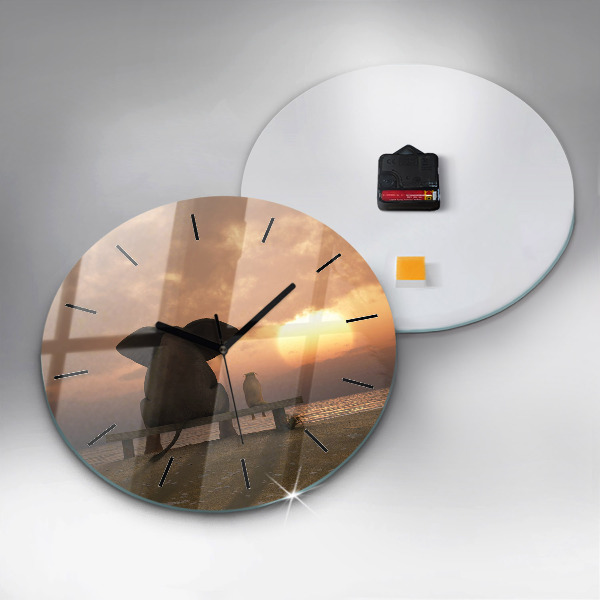 Round glass wall clock Animals and sunset