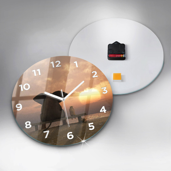 Round glass wall clock Animals and sunset
