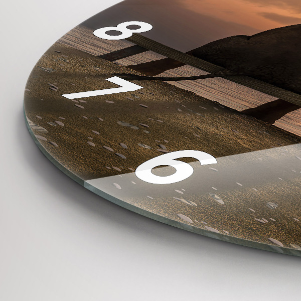 Round glass wall clock Animals and sunset