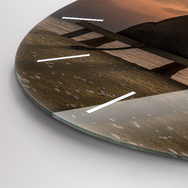 Round glass wall clock Animals and sunset