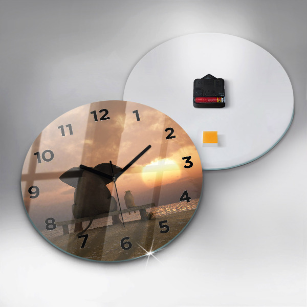 Round glass wall clock Animals and sunset