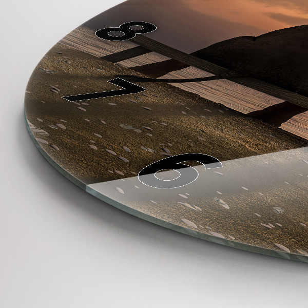 Round glass wall clock Animals and sunset