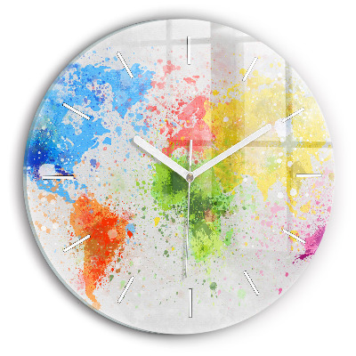 Round glass wall clock World map on paper