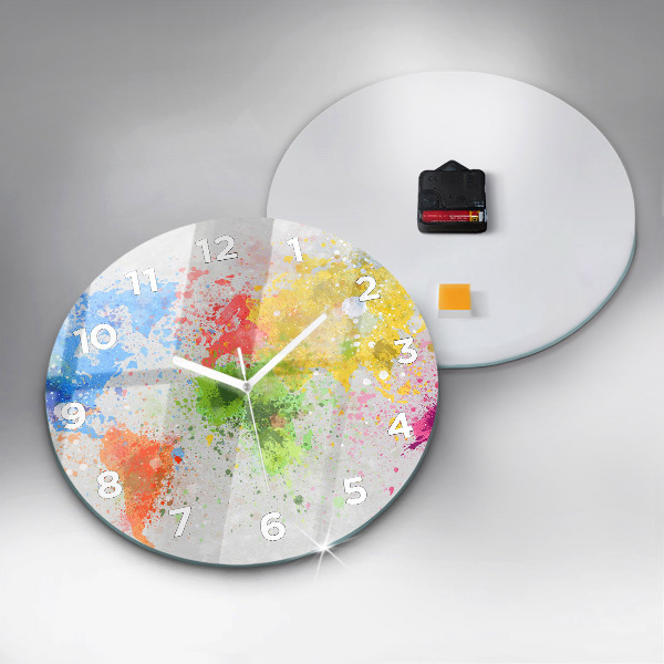 Round glass wall clock World map on paper