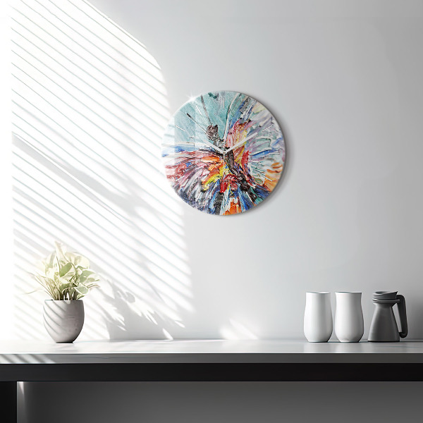 Round glass wall clock Fragment of oil art