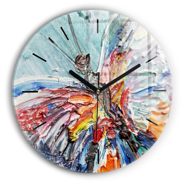 Round glass wall clock Fragment of oil art