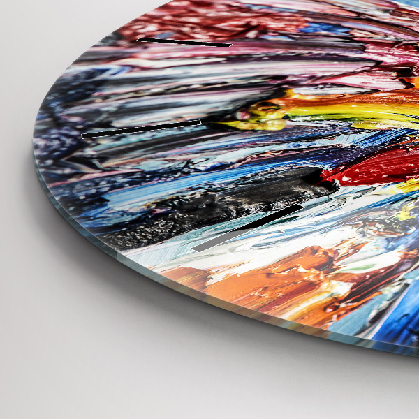 Round glass wall clock Fragment of oil art