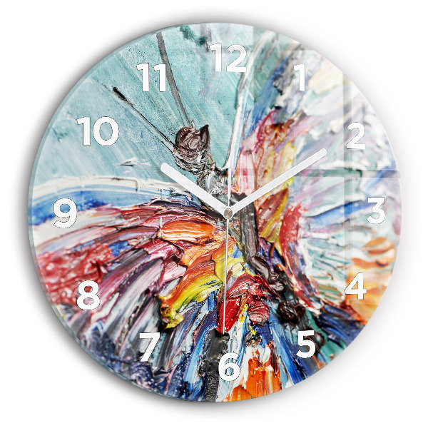 Round glass wall clock Fragment of oil art