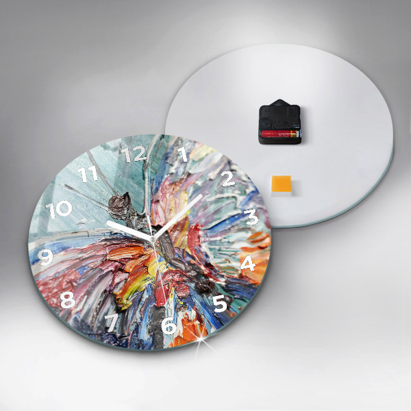 Round glass wall clock Fragment of oil art