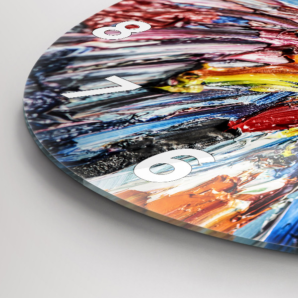 Round glass wall clock Fragment of oil art