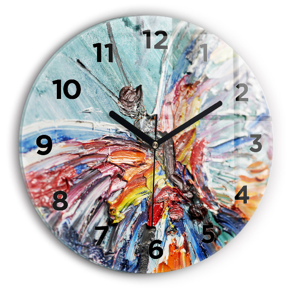 Round glass wall clock Fragment of oil art