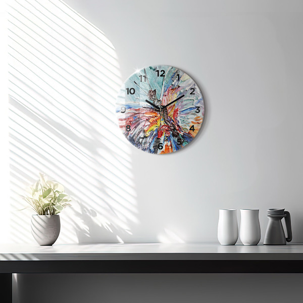 Round glass wall clock Fragment of oil art