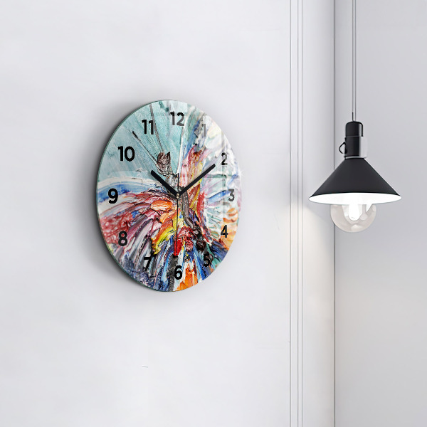 Round glass wall clock Fragment of oil art