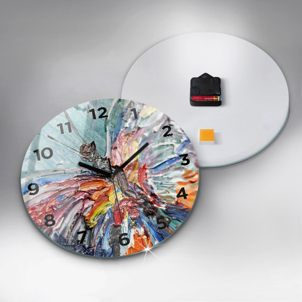 Round glass wall clock Fragment of oil art