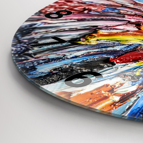 Round glass wall clock Fragment of oil art