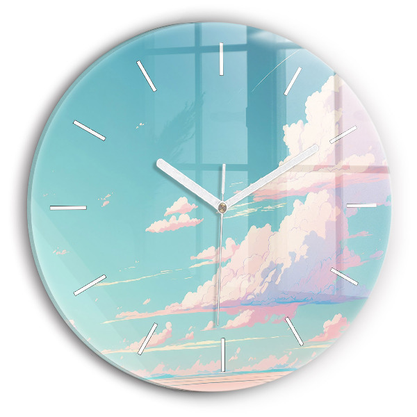 Round glass wall clock Pastel color of the sky