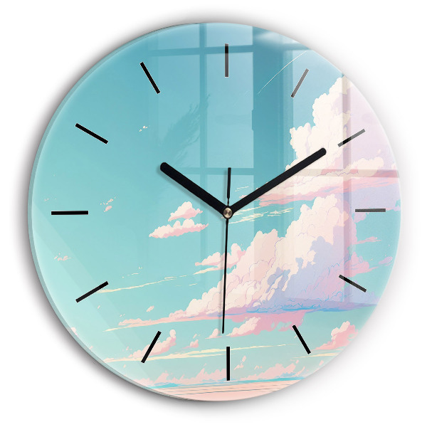 Round glass wall clock Pastel color of the sky
