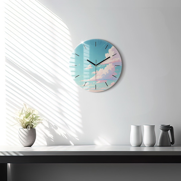 Round glass wall clock Pastel color of the sky