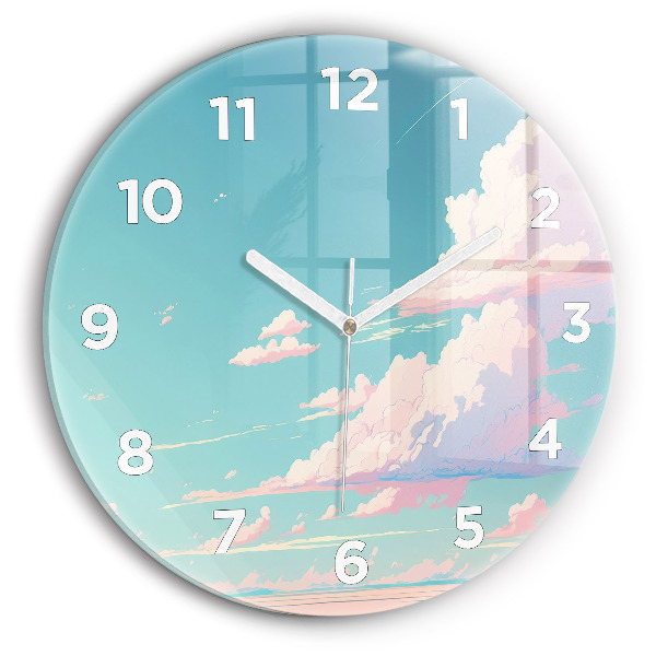 Round glass wall clock Pastel color of the sky