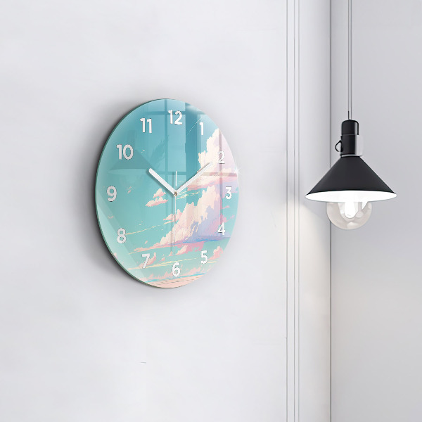 Round glass wall clock Pastel color of the sky