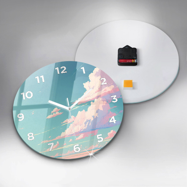 Round glass wall clock Pastel color of the sky