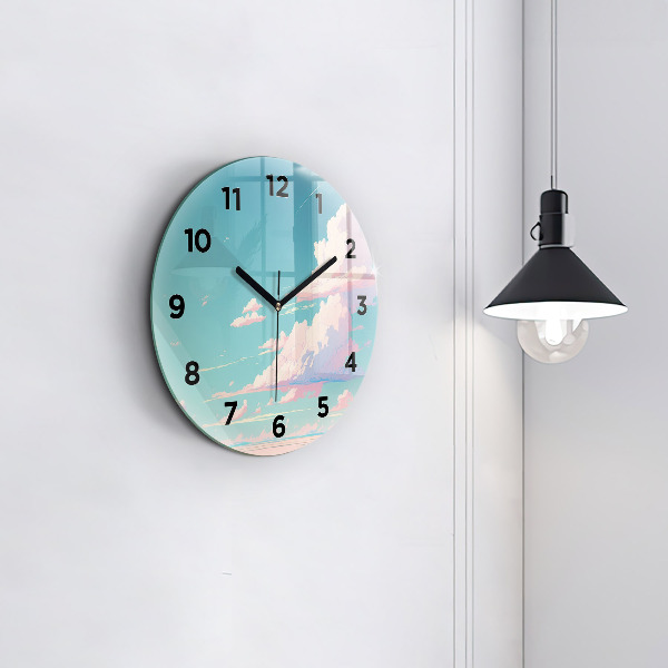 Round glass wall clock Pastel color of the sky