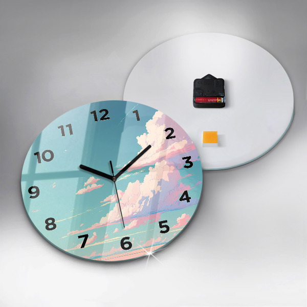Round glass wall clock Pastel color of the sky