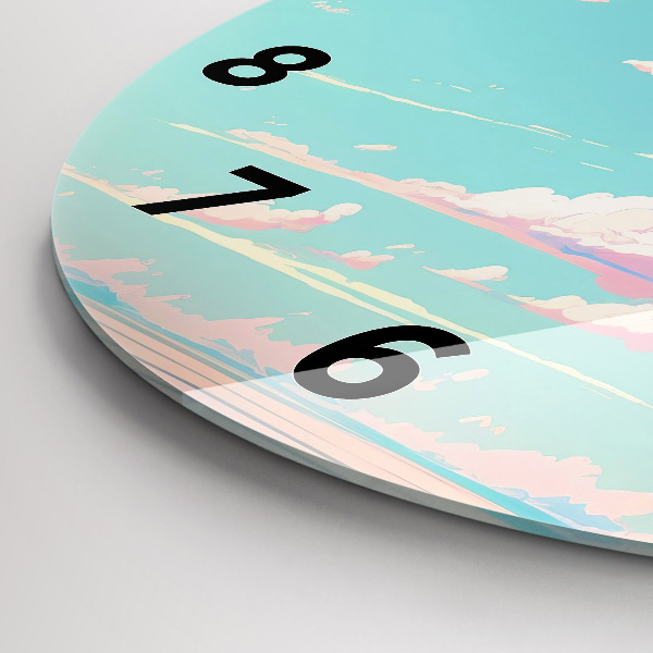 Round glass wall clock Pastel color of the sky