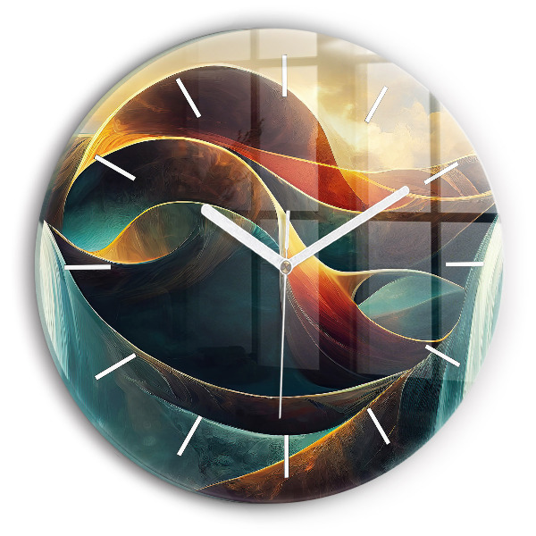 Round glass wall clock Flowing Waterfall