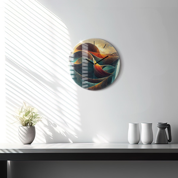 Round glass wall clock Flowing Waterfall