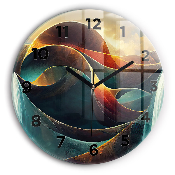 Round glass wall clock Flowing Waterfall