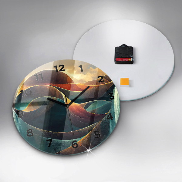 Round glass wall clock Flowing Waterfall