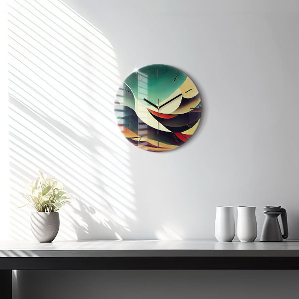 Round glass wall clock Abstract lines background