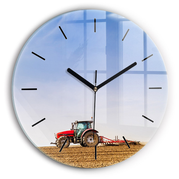 Round glass wall clock Farmer on a tractor