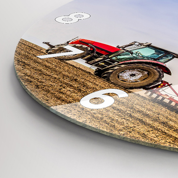 Round glass wall clock Farmer on a tractor