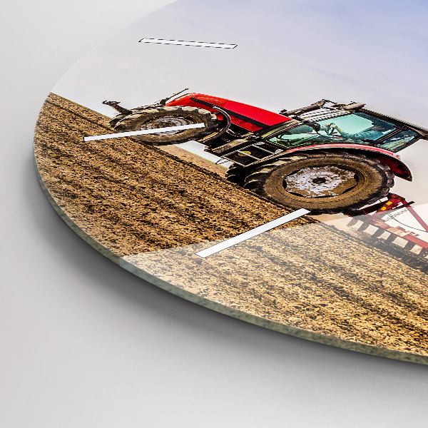 Round glass wall clock Farmer on a tractor