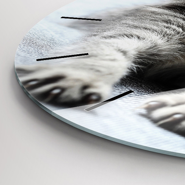 Round glass wall clock Cat on the couch
