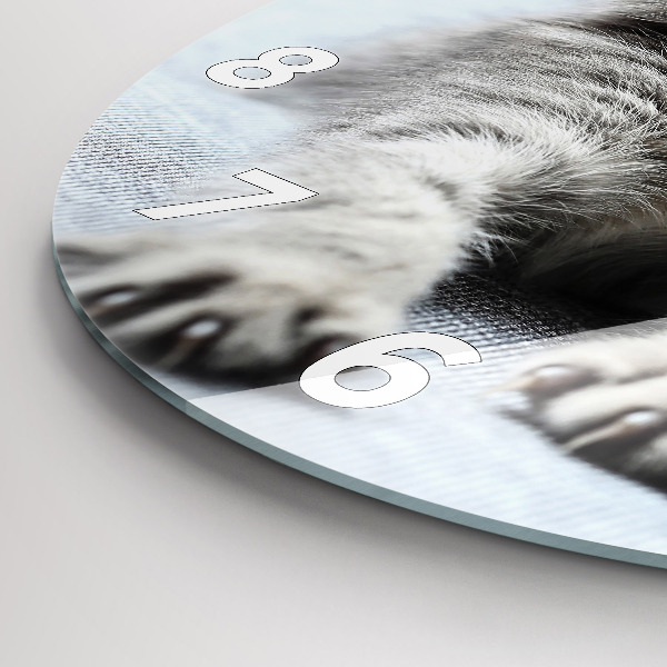 Round glass wall clock Cat on the couch