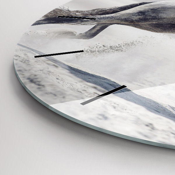 Round glass wall clock Galloping white horse