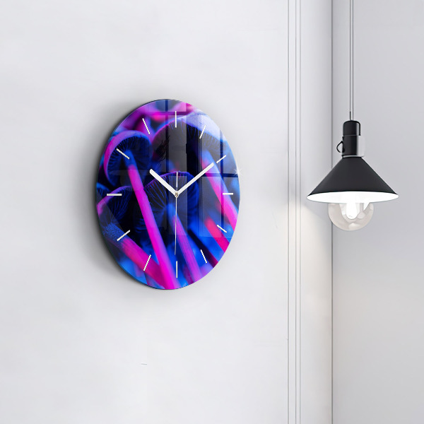 Round glass wall clock Magic colorful mushrooms