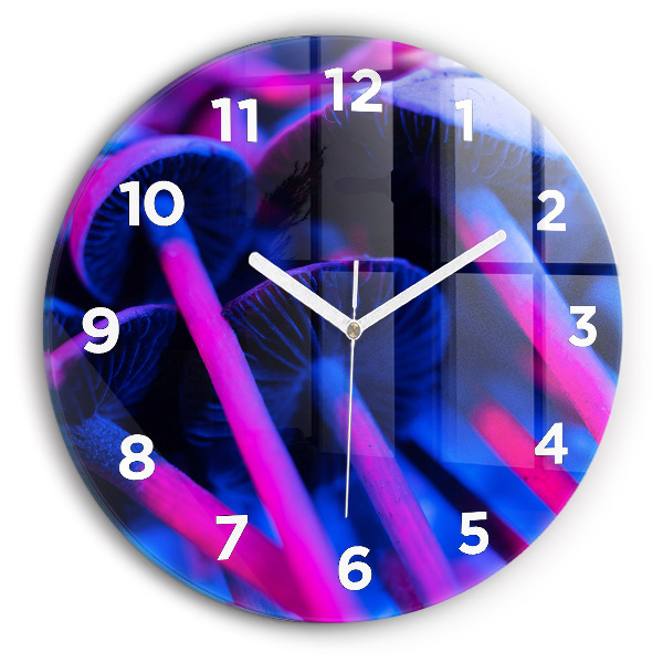 Round glass wall clock Magic colorful mushrooms