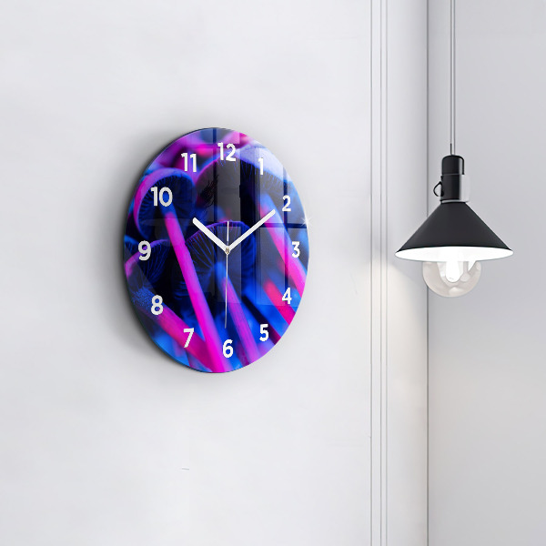 Round glass wall clock Magic colorful mushrooms