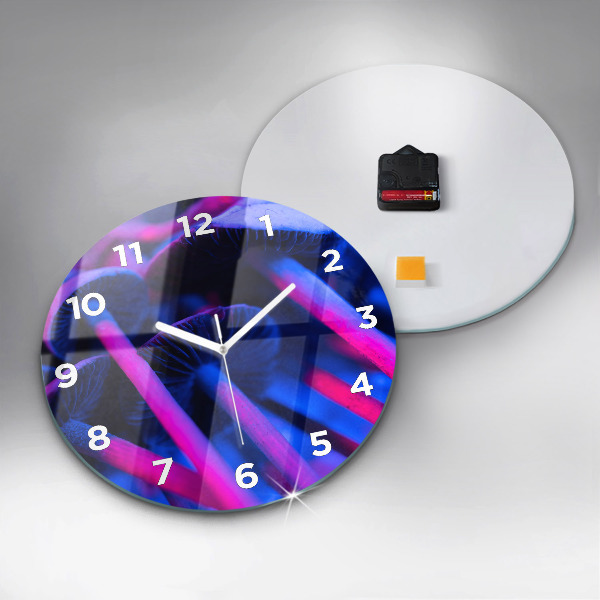 Round glass wall clock Magic colorful mushrooms