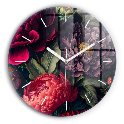 Round glass wall clock Vintage flower bouquet